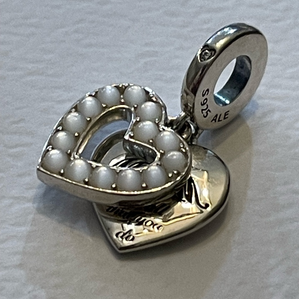Nib Pearlescent White Heart Double Dangle Charm M… - image 5